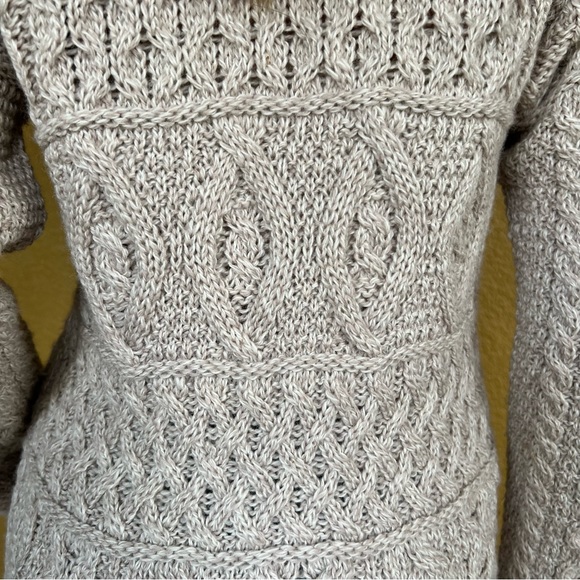 Inis Crafts Merino Wool Long Full-Zip Tunic Cardigan Sweater Beige - Picture 9 of 12